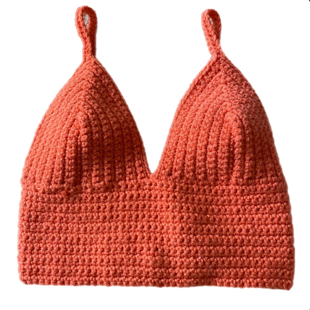 Handmade Crochet Bralette Orange Adjustable Straps Back Tie Festival Top